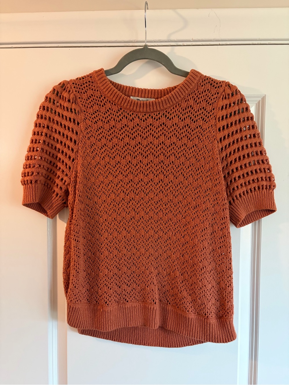 Madewell Openwork Short-Sleeve Knit Sweater - Rust Orange
